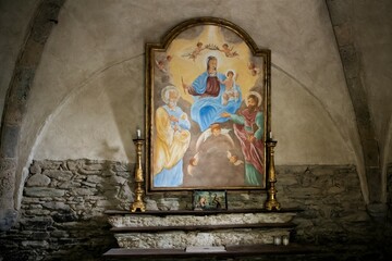 Alte Malerei - Die Geburt Christi darstellendes Bild in einer Kapelle bei Ponte Maira im Tal Valle...
