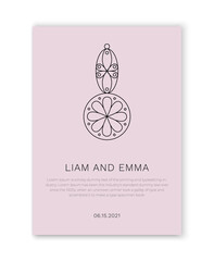 Wedding invitation template, cards in a delicate pink color and thin lines, ornament