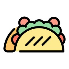 Fast food taco icon. Outline fast food taco vector icon color flat isolated