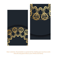 Business card in black with vintage gold pattern for your contacts.