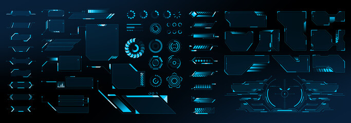 Big set of abstract HUD elements for ux ui design. Futuristic Sci-Fi user Interface. Dashboard display. Callouts titles. Vector - obrazy, fototapety, plakaty
