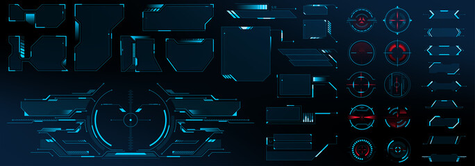 Big set of abstract HUD elements for ux ui design. Futuristic Sci-Fi user Interface. Dashboard display. Callouts titles. Vector © Igor