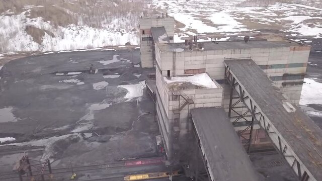 old abandoned coal mine drone view