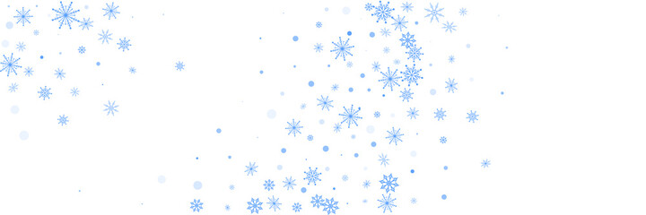 Blue delicate openwork snowflakes scatter on a white background. Festive background, postcard design, wallpaper