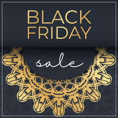 Banner for Black Friday Sales Dark Blue with Abstract Gold Ornament