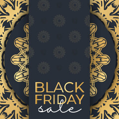 Banner for Black Friday Sales Dark Blue with Round Gold Pattern