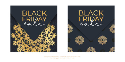 Banner for Black Friday Sales Dark Blue with Round Gold Ornament