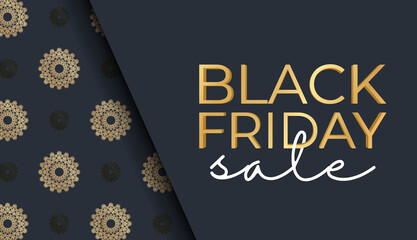 Advertising Black Friday Dark Blue with Abstract Golden Pattern