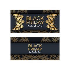 Advertising Black Friday Dark Blue with Vintage Golden Pattern