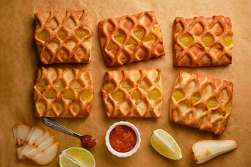 puff pastry mini pies with with pear and lime jam
