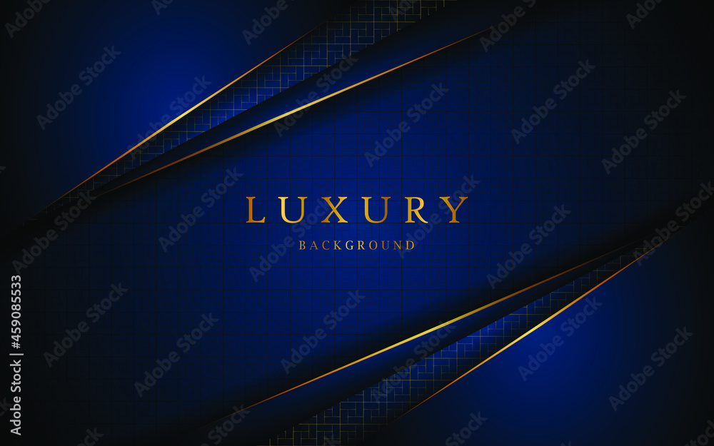 Poster abstract elegant golden lines on dark blue background with free space for design. vector illustratio