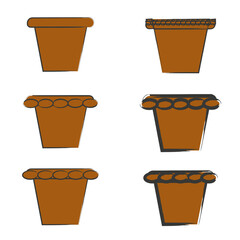 Set of  terracotta flower pots. Empty ceramic brown flowerpots Vector illustration on white background. 