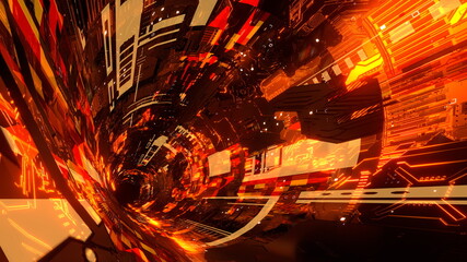 サイバー空間 トンネル 機械 宇宙 Sci-fi オレンジ [別Verあり] © GINGER_Tsukahara