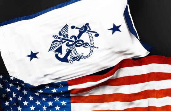 Flag of a 2 to Star Assistant Surgeon General along with a flag of the United States of America as a symbol of unity between them, 3d illustration