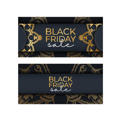 Festive poster for black friday dark blue with luxurious golden ornament