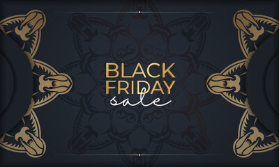 Festive banner black friday dark blue with luxurious gold pattern