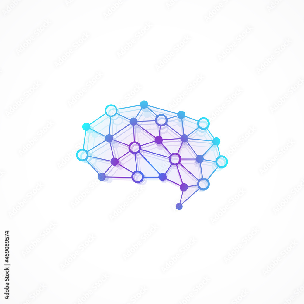 Poster brain logo silhouette design template with connected lines and dots. artificial intelligence logo. b