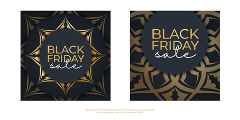 Festive Banner Sale Black Friday Dark Blue With Abstract Gold Ornament