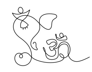 Silhouette of Lord Ganesha as line drawing on the white background. Vector