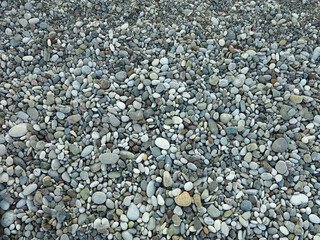 Sea colorful and gray small stones pebbles on a beach
