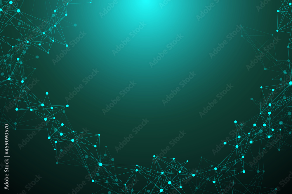 Aufkleber Technology abstract background with connected line and dots. Big data visualization. Artificial Intelligence and Machine Learning Concept Background. Analytical networks illustration