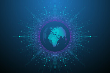 Big data visualization. Geometric abstract background visual information complexity. Futuristic infographics design. Technology background with connected line and dots, wave flow illustration