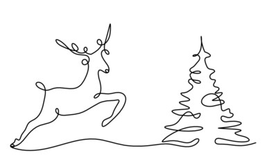 Silhouette of abstract deer as line drawing on white
