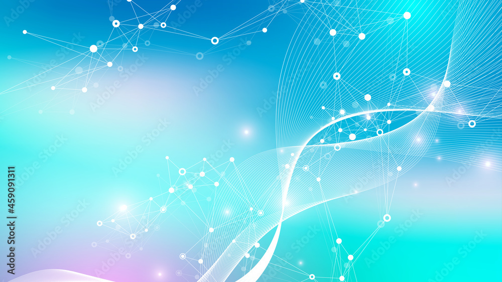 Poster expansion of life. colorful explosion background with connected line and dots, wave flow. visualizat
