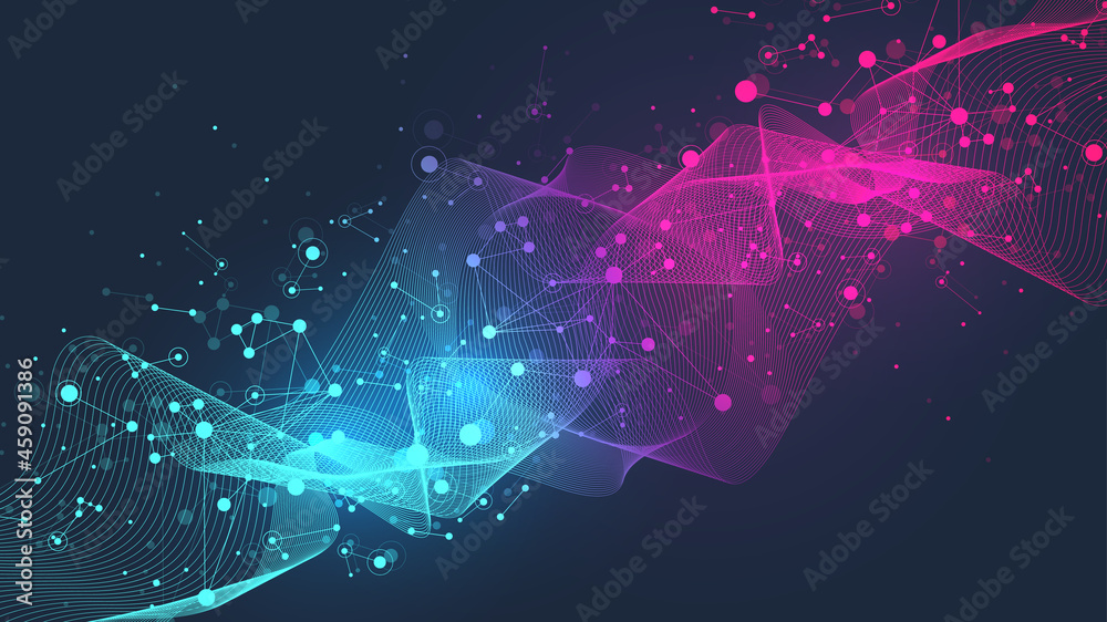 Aufkleber Technology abstract background with connected line and dots. Big data visualization. Artificial Intelligence and Machine Learning Concept Background. Analytical networks illustration