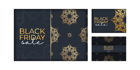 Festive advertising black friday dark blue with abstract gold pattern