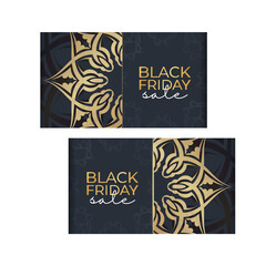 Festive advertising sale black friday dark blue with luxurious golden ornament
