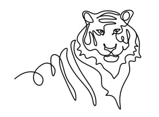 Silhouette of abstract tiger as line drawing on white. Vector