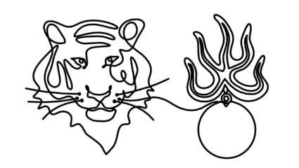 Silhouette of abstract tiger as line drawing on white. Vector