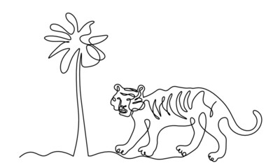 Silhouette of abstract tiger as line drawing on white. Vector