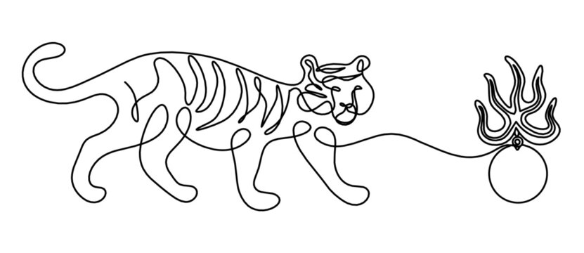 Silhouette of abstract tiger as line drawing on white. Vector