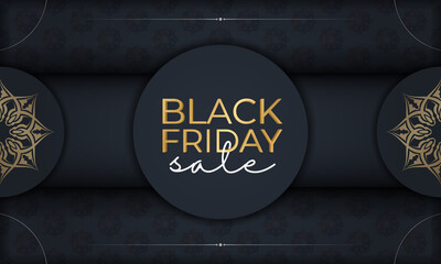 Celebratory advertising for black friday dark blue with vintage golden ornament