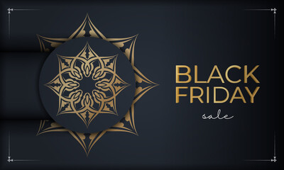 Festive advertising for black friday dark blue with geometric gold pattern