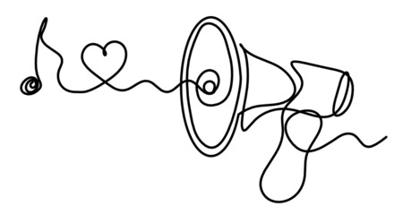 Abstract megaphone as continuous lines drawing on white background. Vector © suns07butterfly