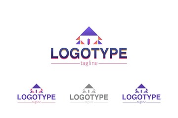 Modern company logo. Household goods, real estate, construction, design, renovation. 4 versions of the logo from minimalism to complex with a gradient. Universal sign made up of geometric shapes
