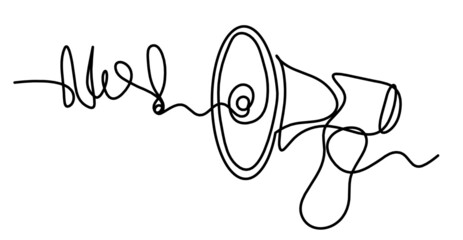 Abstract megaphone as continuous lines drawing on white background. Vector © suns07butterfly