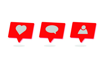 Social media notification icon. Follow, comment, like icon. 3d design. Vector illustration