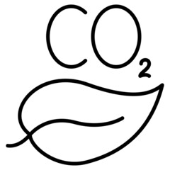The leaf of the plant emits carbon dioxide. Photosynthesis, biology, plant benefits, climate change. Vector icon, outline, isolated.