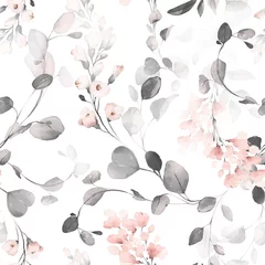 Wallpaper murals Vintage style seamless floral watercolor pattern with garden pink, yellow flowers, leaves, branches. Botanic tile, background.