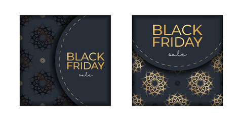 Festive poster for black friday dark blue with a round gold pattern