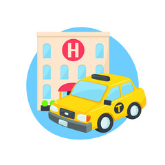 Travel Taxi and Hotel Emoji Icon Illustration. Vacations Vector Symbol Emoticon Design Doodle Vector.