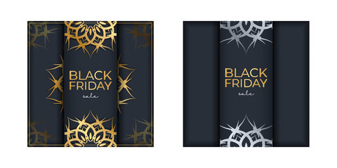 Fototapeta na wymiar Festive Poster for Black Friday Sale Dark Blue With Ancient Gold Pattern