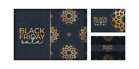 Festive Poster for Black Friday Sale Dark Blue with Greek Golden Pattern