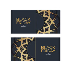 Festive Poster for Black Friday Sale Dark Blue with Round Gold Pattern