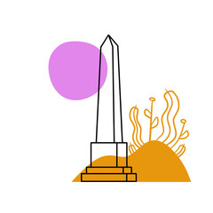 Obelisk. Outline stone monument. Historical monument on abstract nature background. High pillar memorial and column.