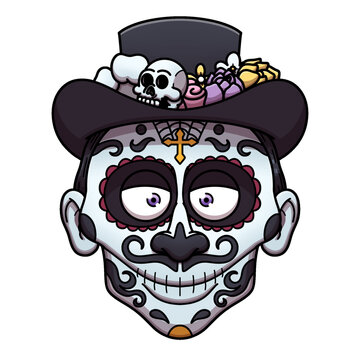 Sugar Skull Man Face Cartoon 
